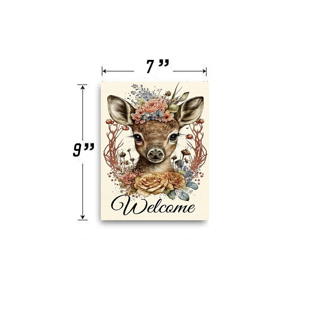 Wall Decor, Welcome Sign, Boho Deer Welcome Farmhouse Decor Printed Handmade Wood Sign Door Hanger Sign