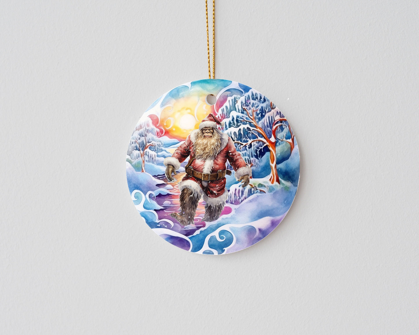 Christmas Ornament, Bigfoot Santa Bauble Ceramic Christmas Ornament, Christmas Decorations
