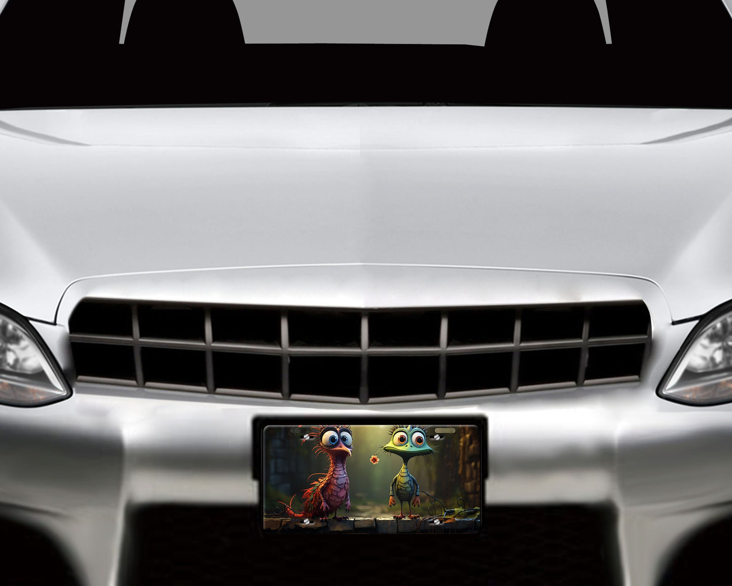 Vanity Front License Plate, Alien Bird Pair Aluminum Vanity License Plate Car Accessory Decorative Front Plate