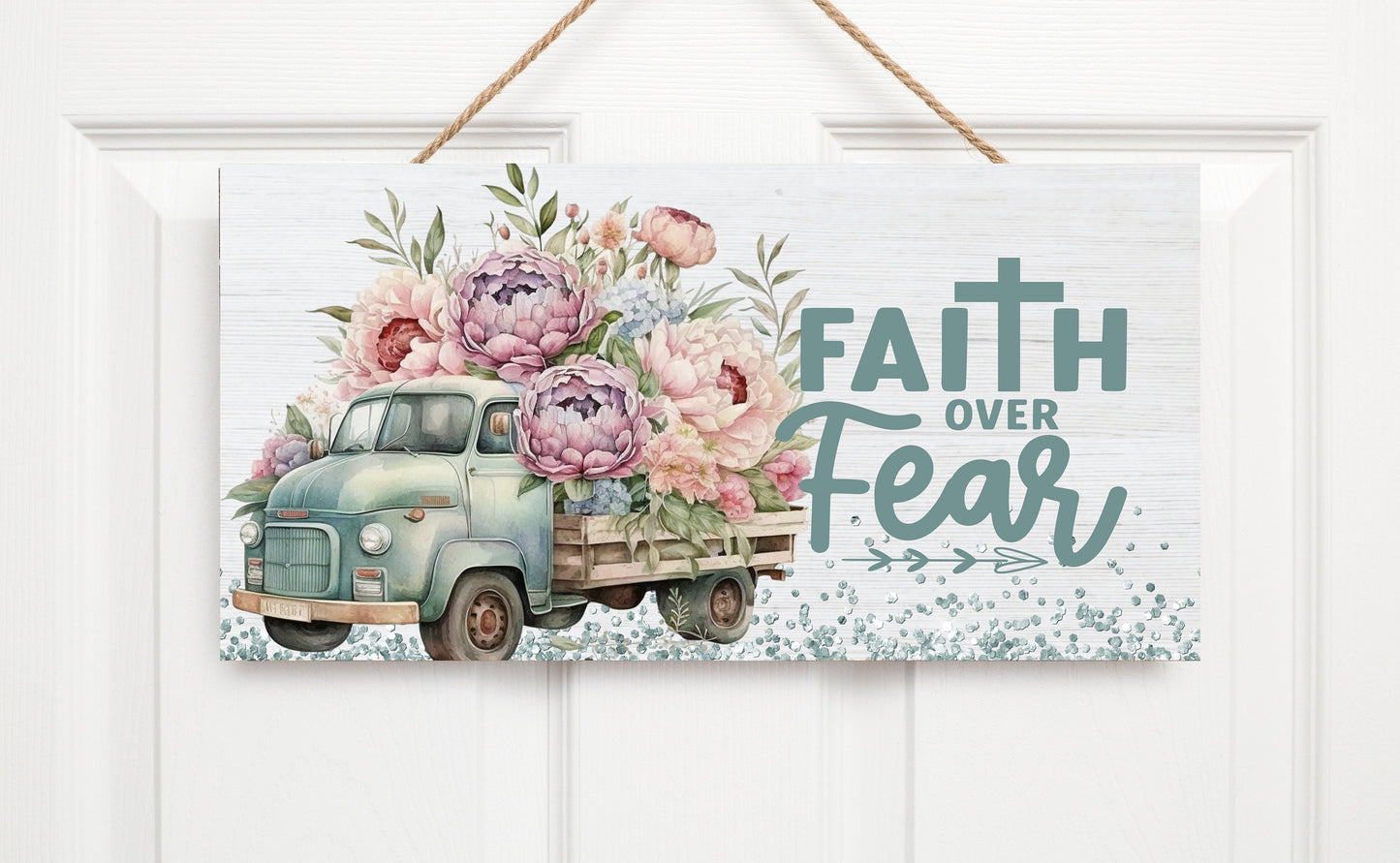 Faith Over Fear Wall Decor, Christian Sign, Printed Handmade Wood Sign, Wreath Sign, Door Hanger