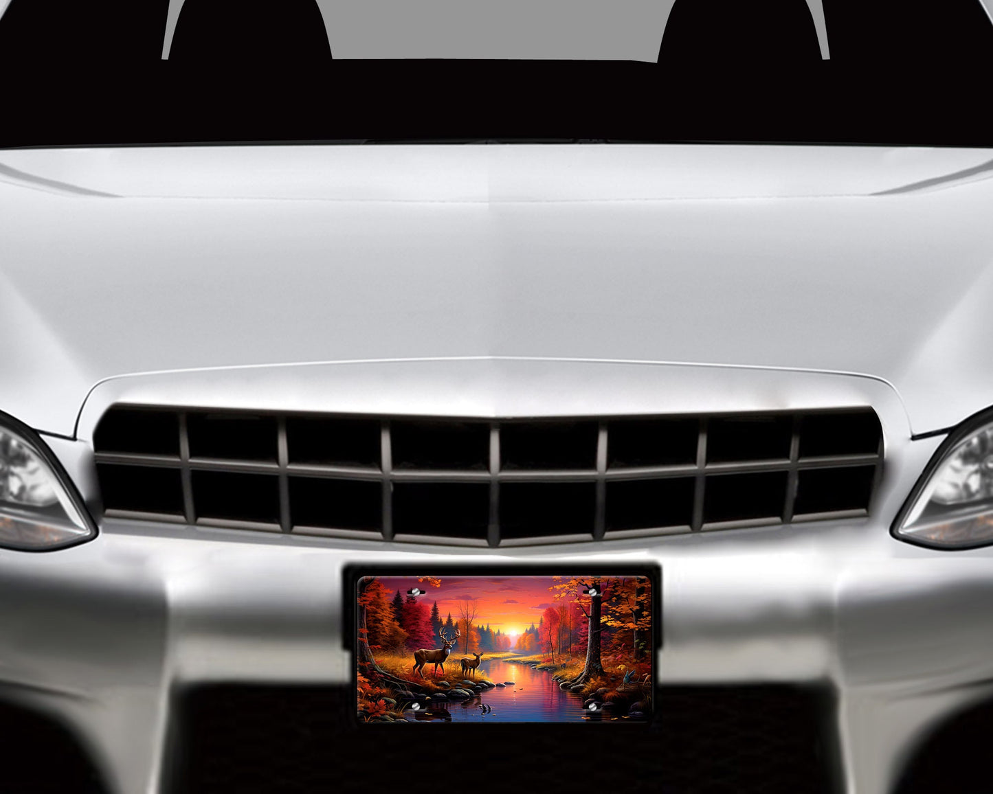 License Plate, Fall Deer at River Printed Aluminum Front License Plate, Car Accessory, Vanity Plate, Cute Car Tag