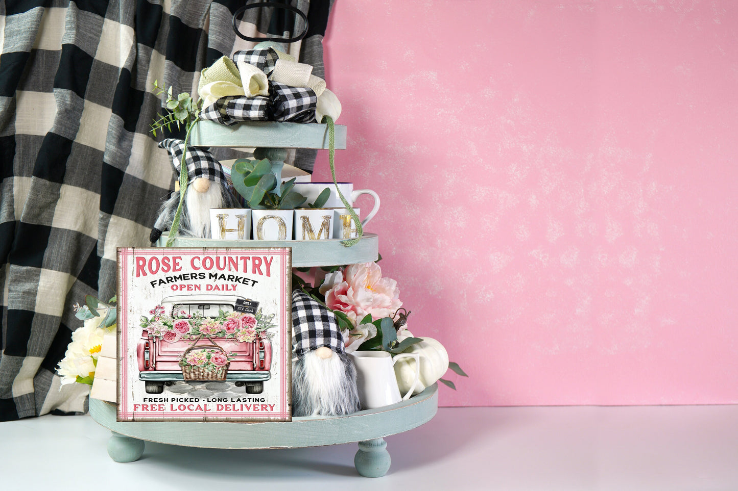 Rose Country Handmade Wood Mini Sign, Tier Tray Decor, Kitchen Sign, Farmhouse Decor, Wreath Sign, Door Hanger