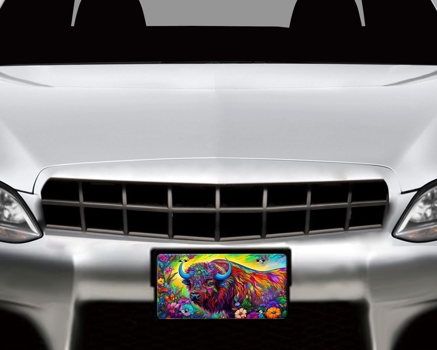 License Plate, Colorful Buffalo Printed Aluminum Front License Plate, Car Accessory, Vanity Plate, Cute Car Tag