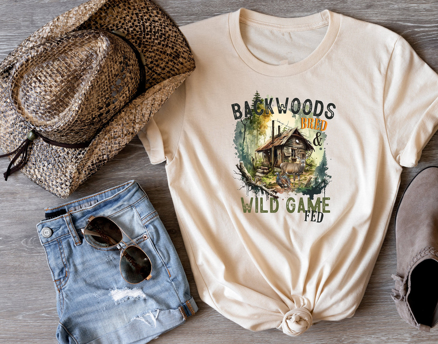 Backwoods Bred, Wild Game Fed T Shirt, Tshirt, Graphic T's 100% Cotton Tee, Western
