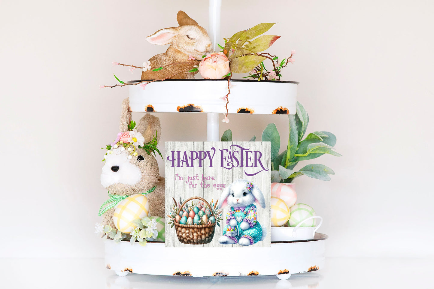 Easter Sign, Just Here for the Eggs Hanging Wall Mini Sign Wood Home Decor, Door Hanger, Wreath Sign