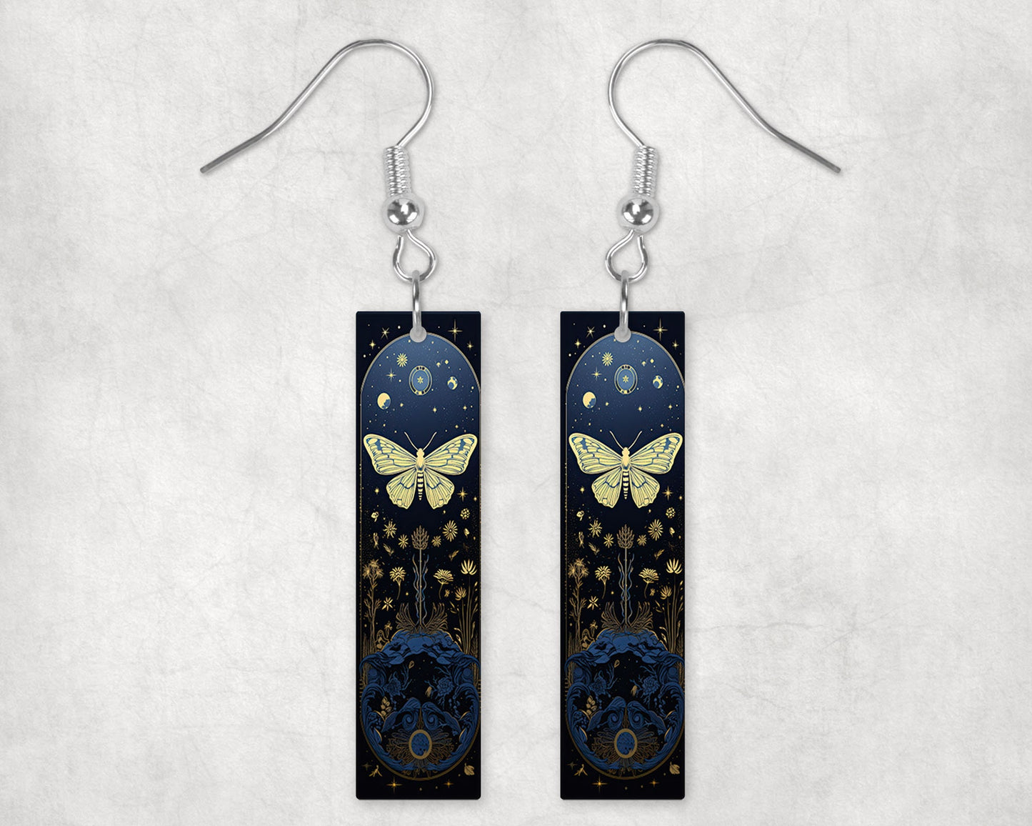 Art Deco Butterfly Earrings, Printed Wood Dangle Earrings Hypoallergenic Jewelry Handmade