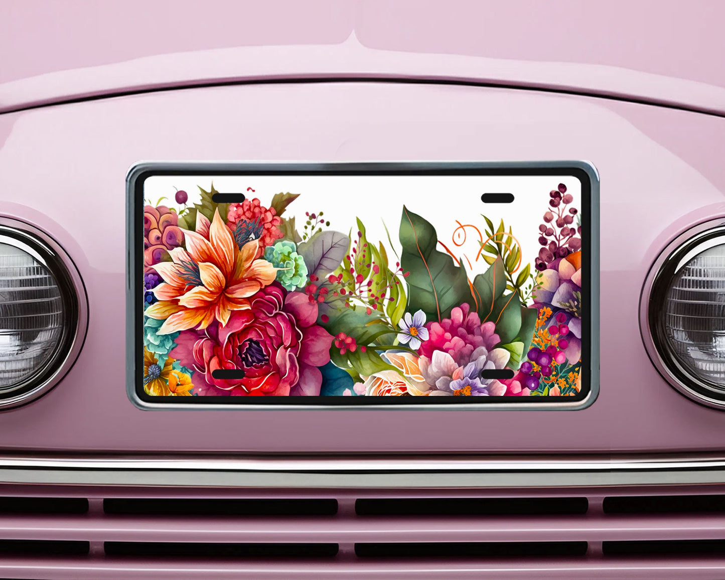 Vanity Front License Plate, Floral Border Aluminum Vanity License Plate Car Accessory Decorative Front Plate