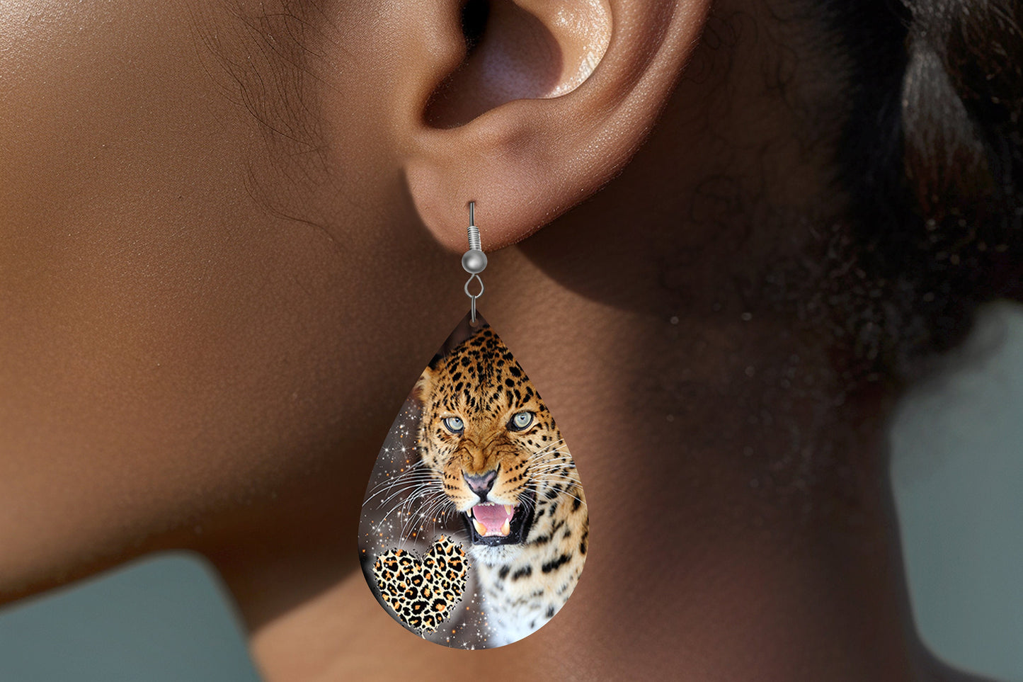 Leopard Earrings Print Tear Drop Wood Dangle Earrings Hypoallergenic Jewelry