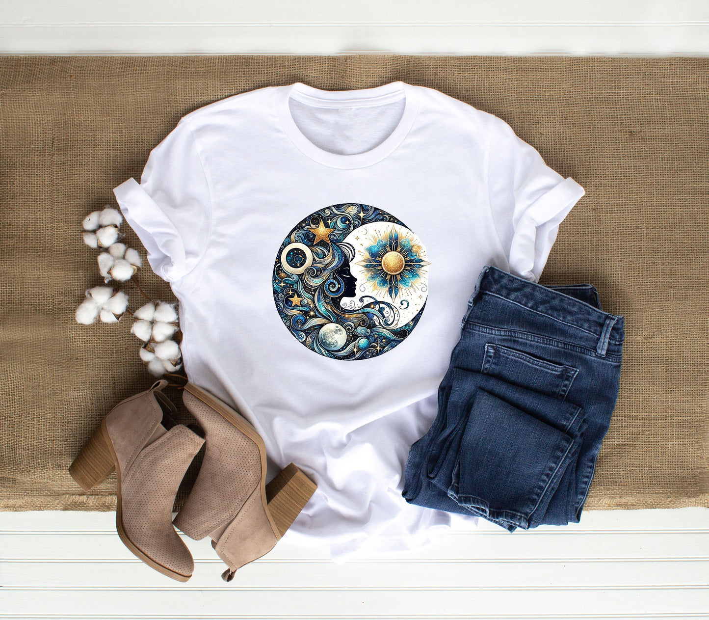 Moon Goddess T Shirt, Tshirt, Graphic T's 100% Cotton White or Gray Shirt, Tee,