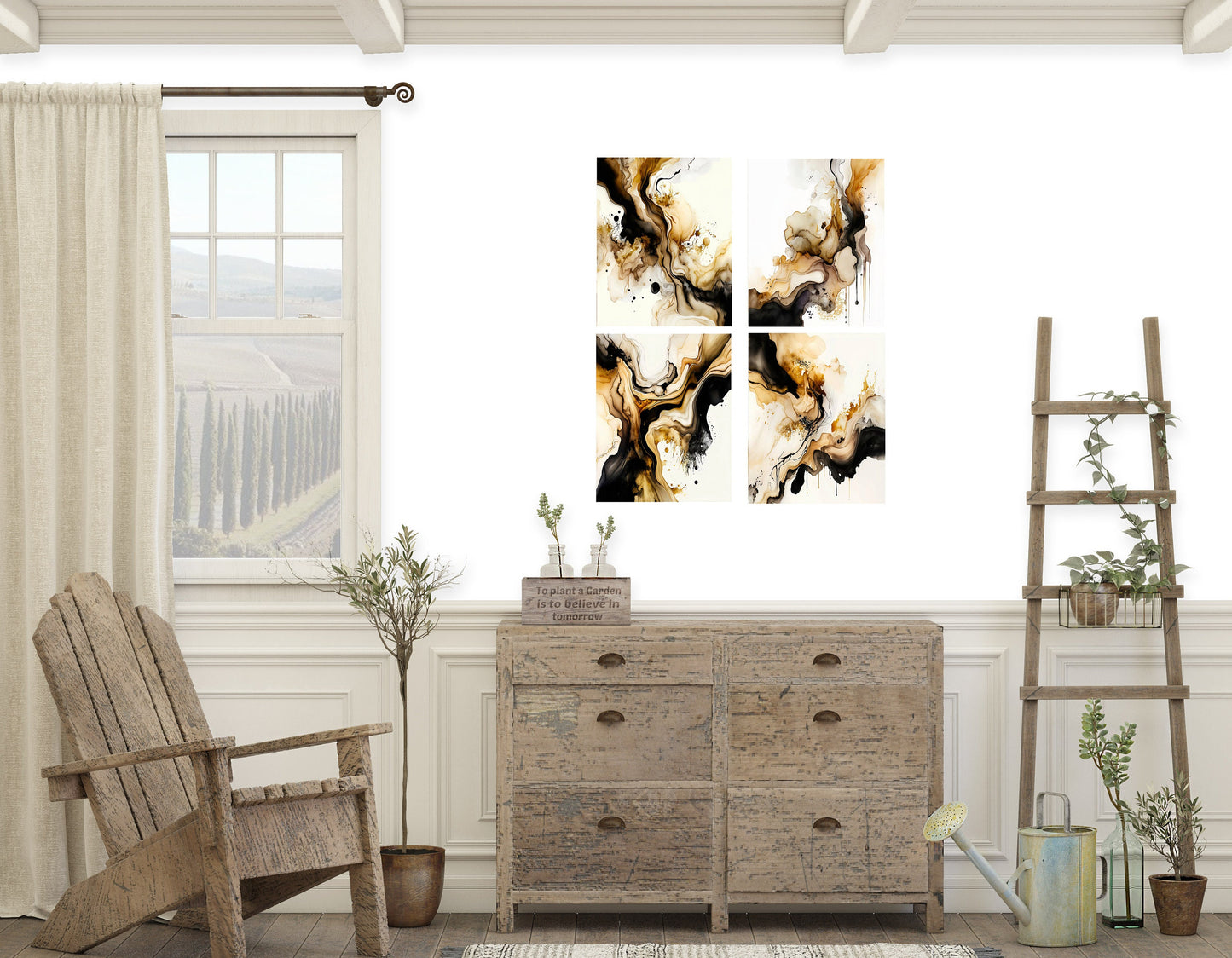 Set of 4 8x10 Abstract Neutral Flow Wall Art Canvas Print, Contemporary Wall Art