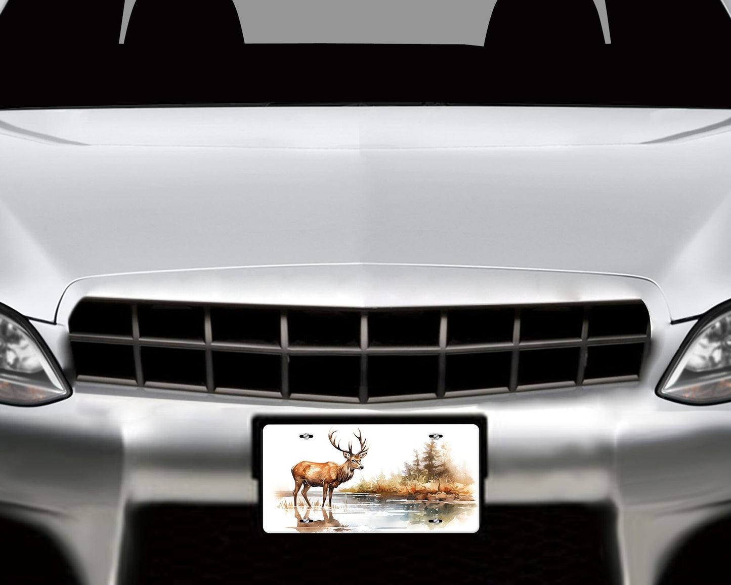 Vanity Front License Plate, Deer at River Aluminum License Plate Car Accessory Decorative Front Plate