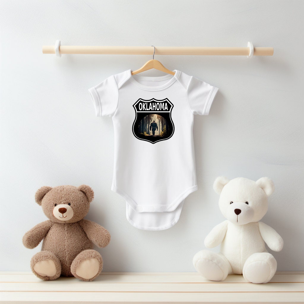 Baby Bodysuit, Oklahoma Bigfoot One Piece Baby Suit, Baby Gift, Short Sleeve, 0-18 Months size