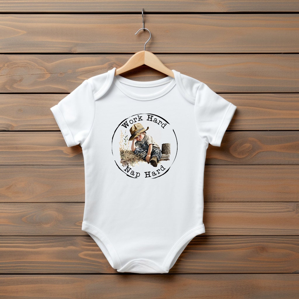 Baby Bodysuit, Work Hard, Nap Harder One Piece Baby Suit, Baby Gift, Long / Short Sleeve, 0-18 Months size