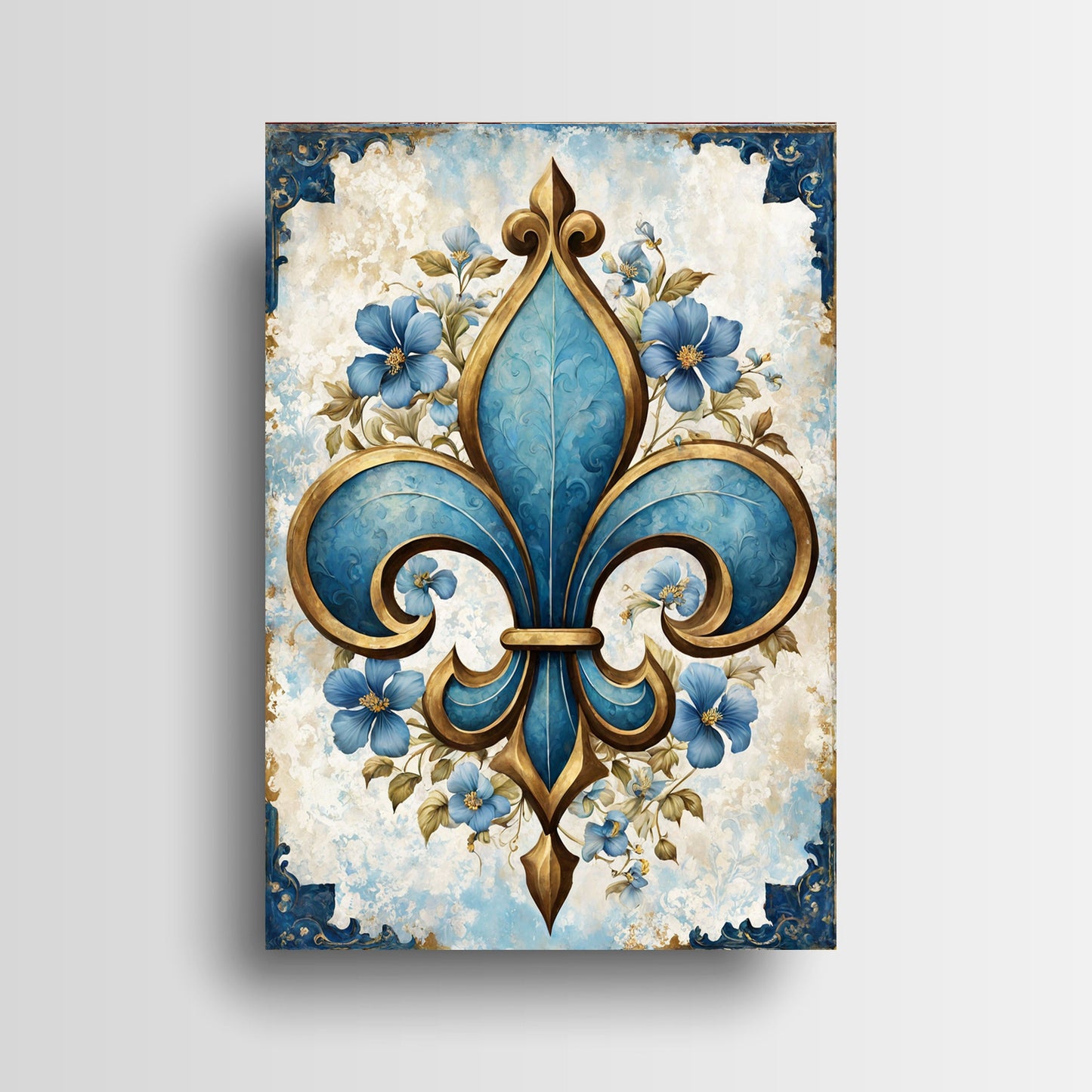 16x20 Blue Fleur de Lis Wall Art Canvas Print