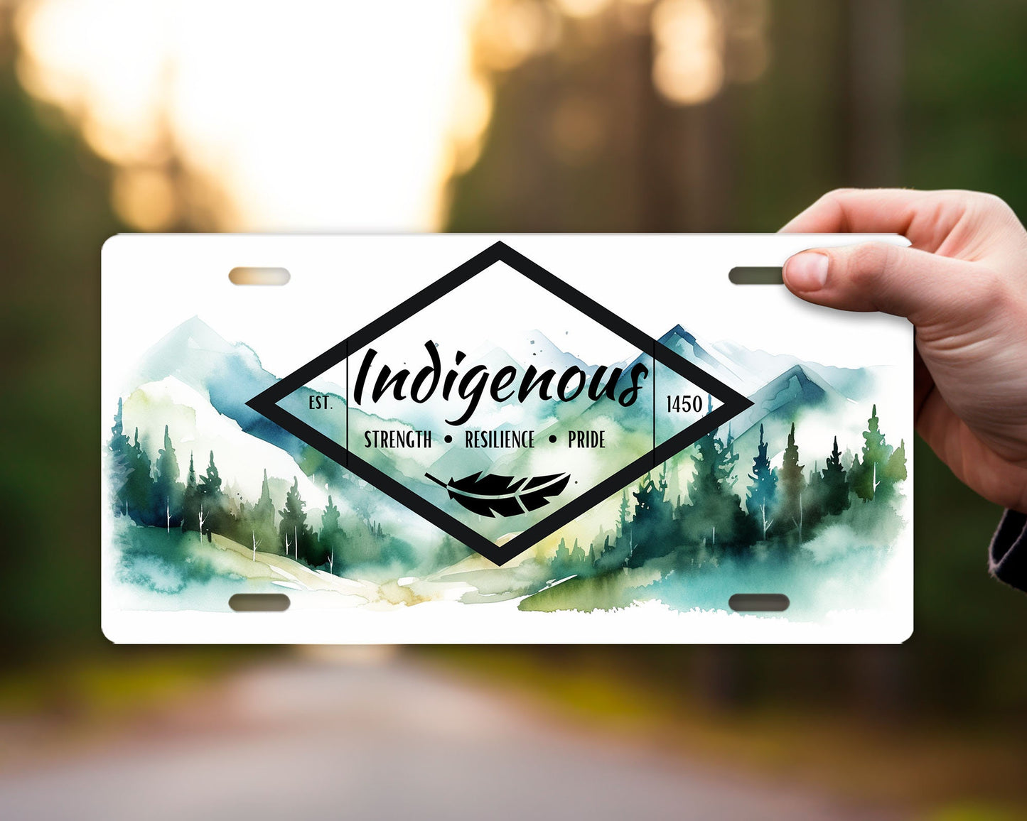 Vanity Front License Plate, Indigenous Mountains Aluminum License Plate Car Accessory Decorative Front Plate