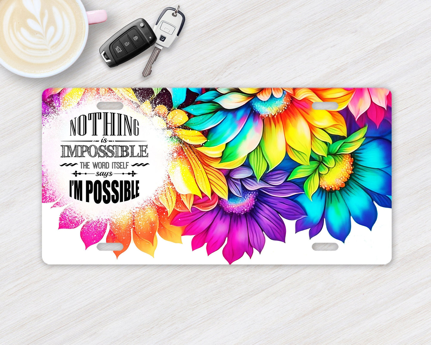 Nothing is Impossible Vanity Decorative Front License Plate Cute Car License Plate Aluminum Metal Plate