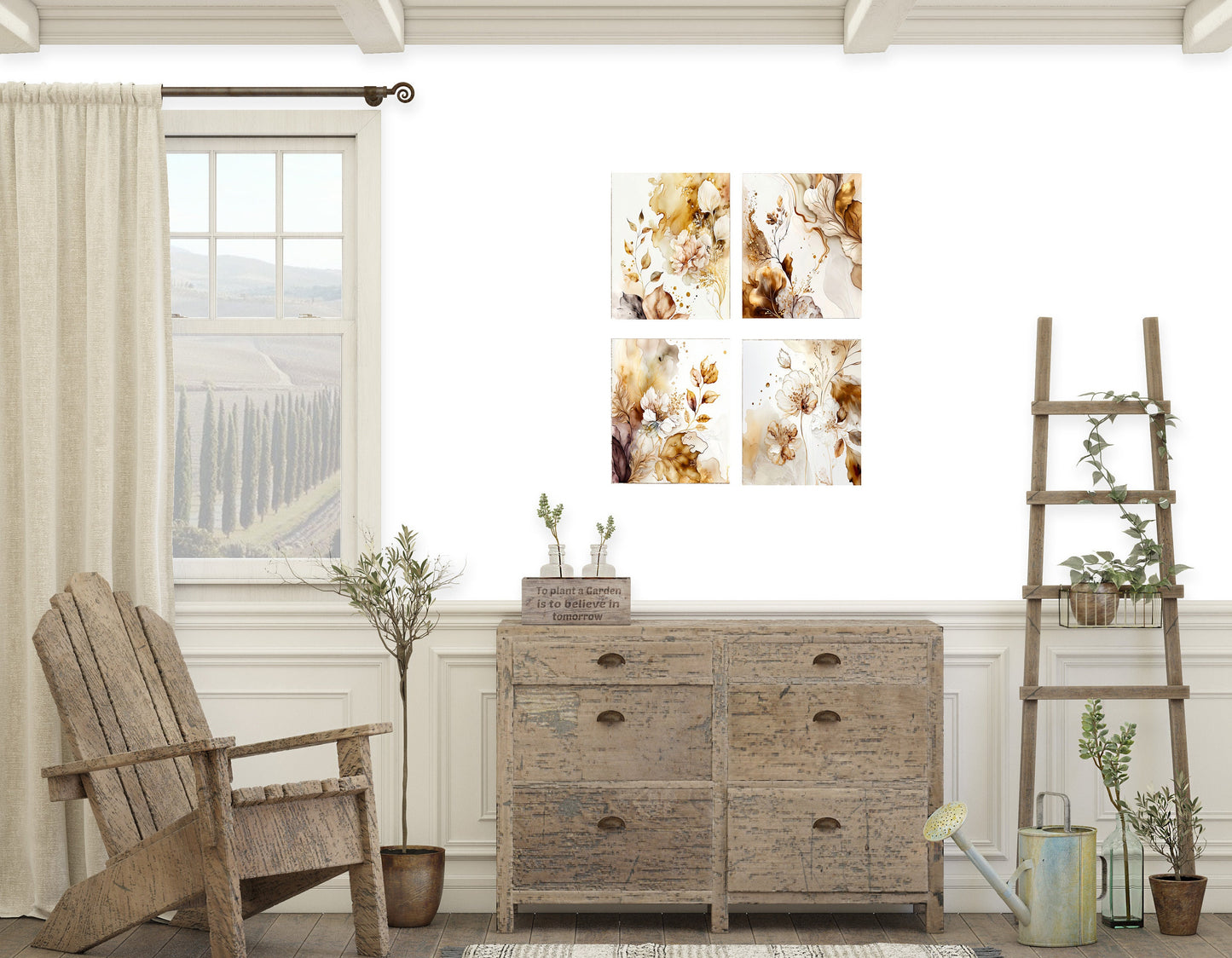 Set of 4 8x10 Abstract Neutral Florals Canvas Prints