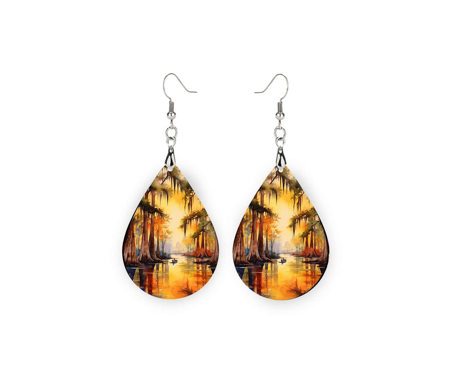 Bayou Country Earrings, Teardrop Dangle Printed Earrings Jewelry Handmade