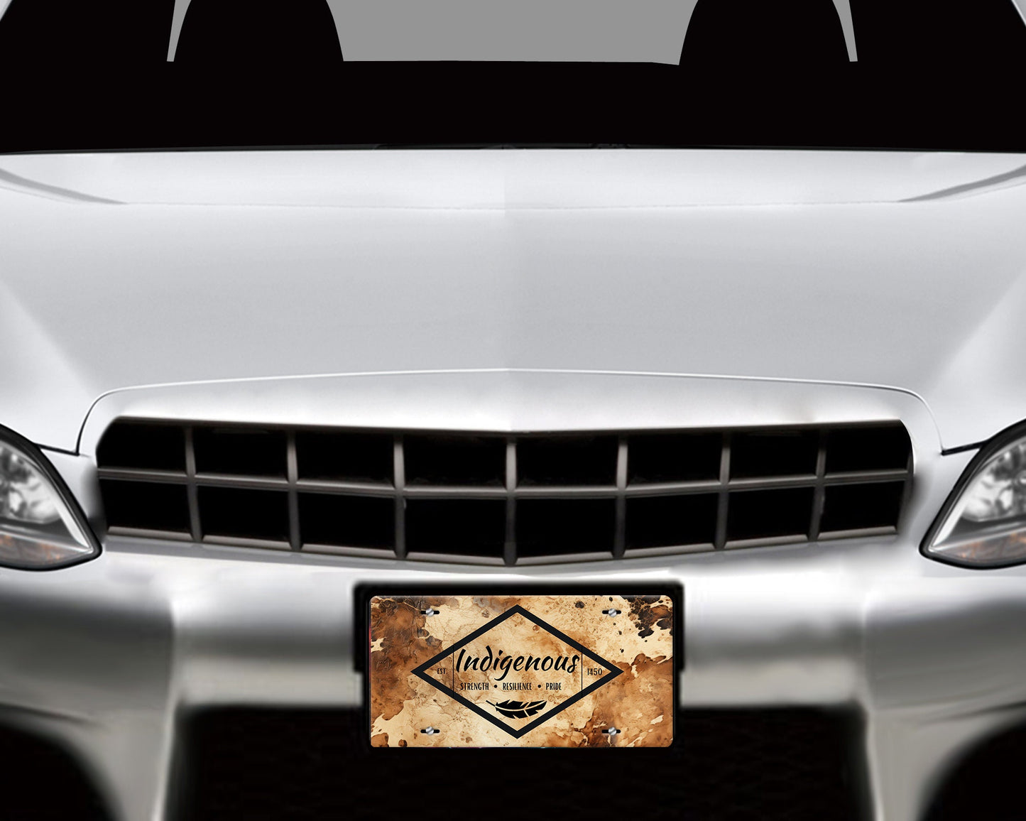 Indigenous on Cowhide Vanity Decorative Front License Plate Cute Car License Plate Aluminum Metal Plate