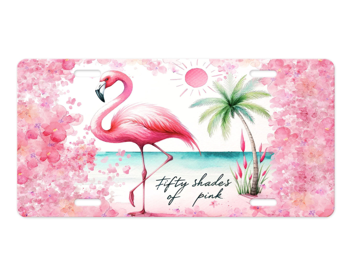 New Release, 50 Shades of Pink Flamingo Vanity Decorative Front License Plate Cute Car License Plate Aluminum Metal Plate