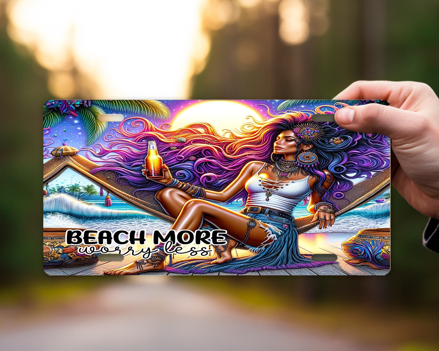 Beach More Worry Less Vanity Decorative Front License Plate Cute Car License Plate Aluminum Metal Plate