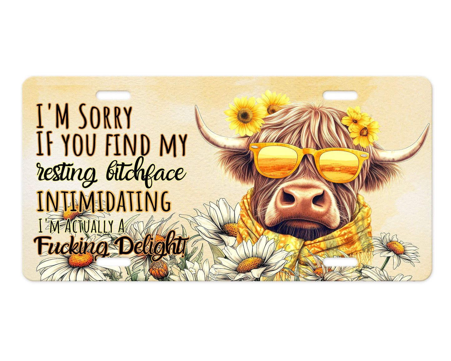Vanity Front License Plate, I'm an F***ing Delight Highland Cow Aluminum License Plate Car Accessory Decorative Front Plate
