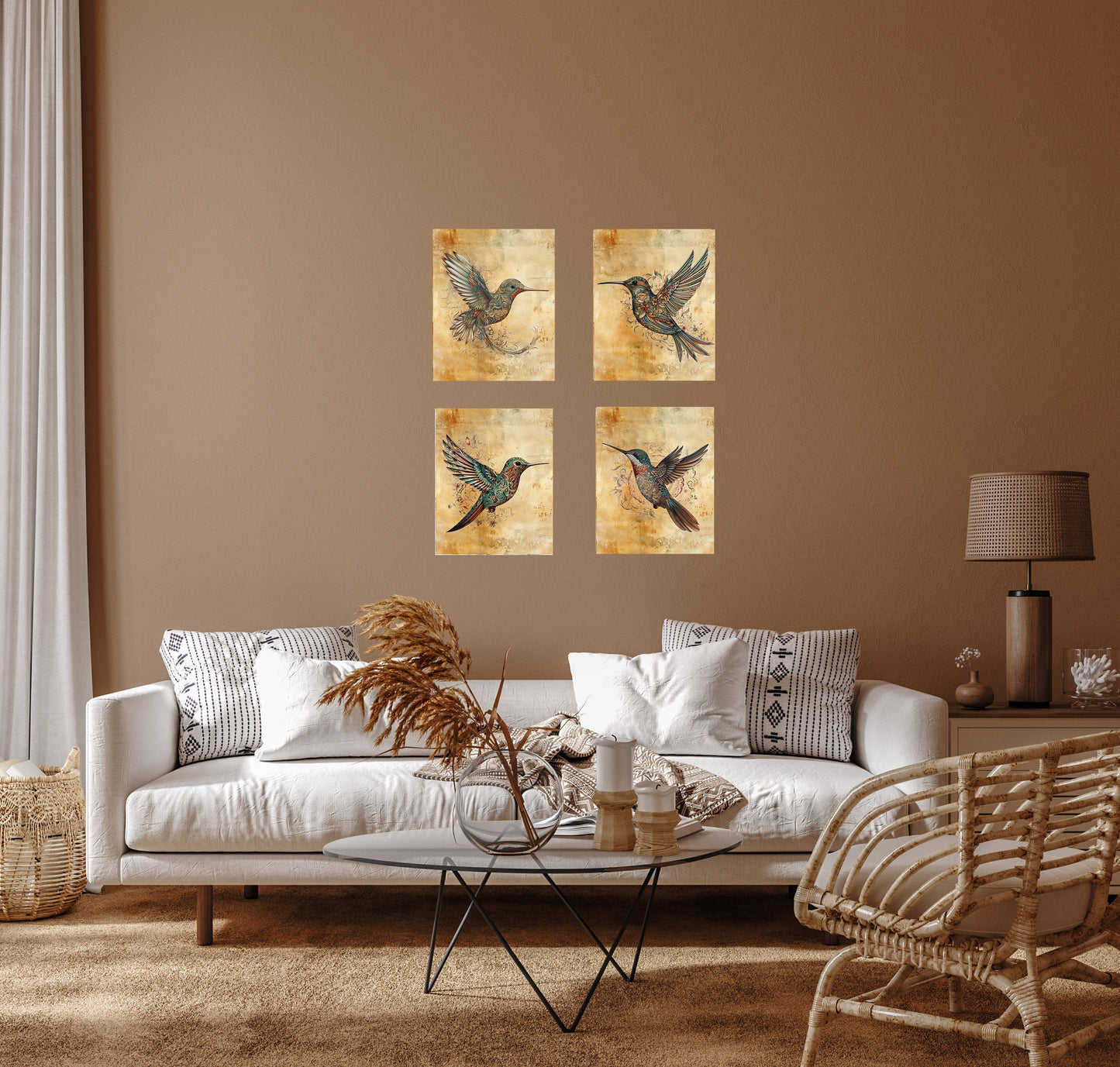 Set of 4 8x10 Hummingbirds in Paisley Canvas Print, Contemporary Wall Art