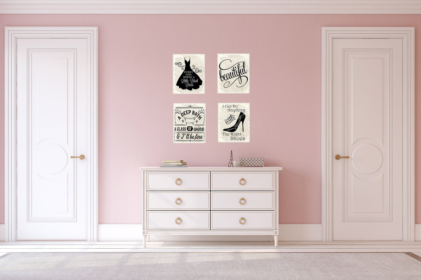 Set of 4 8x10 Little Black Dress Wall Art Canvas Print, Contemporary Wall Art