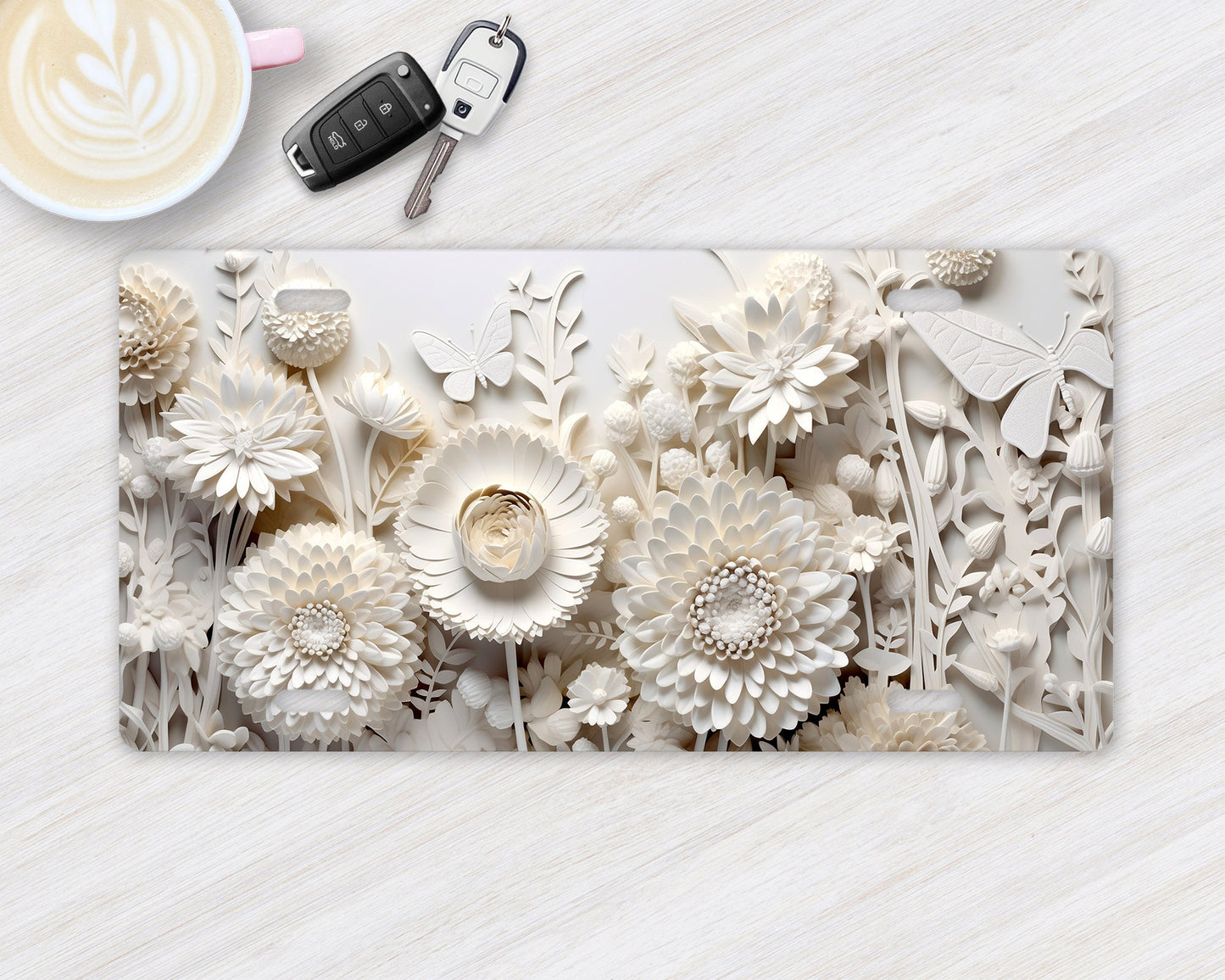 Vanity Front License Plate Monochrome Flowers Aluminum License Plate Car Accessory Decorative Front Plate