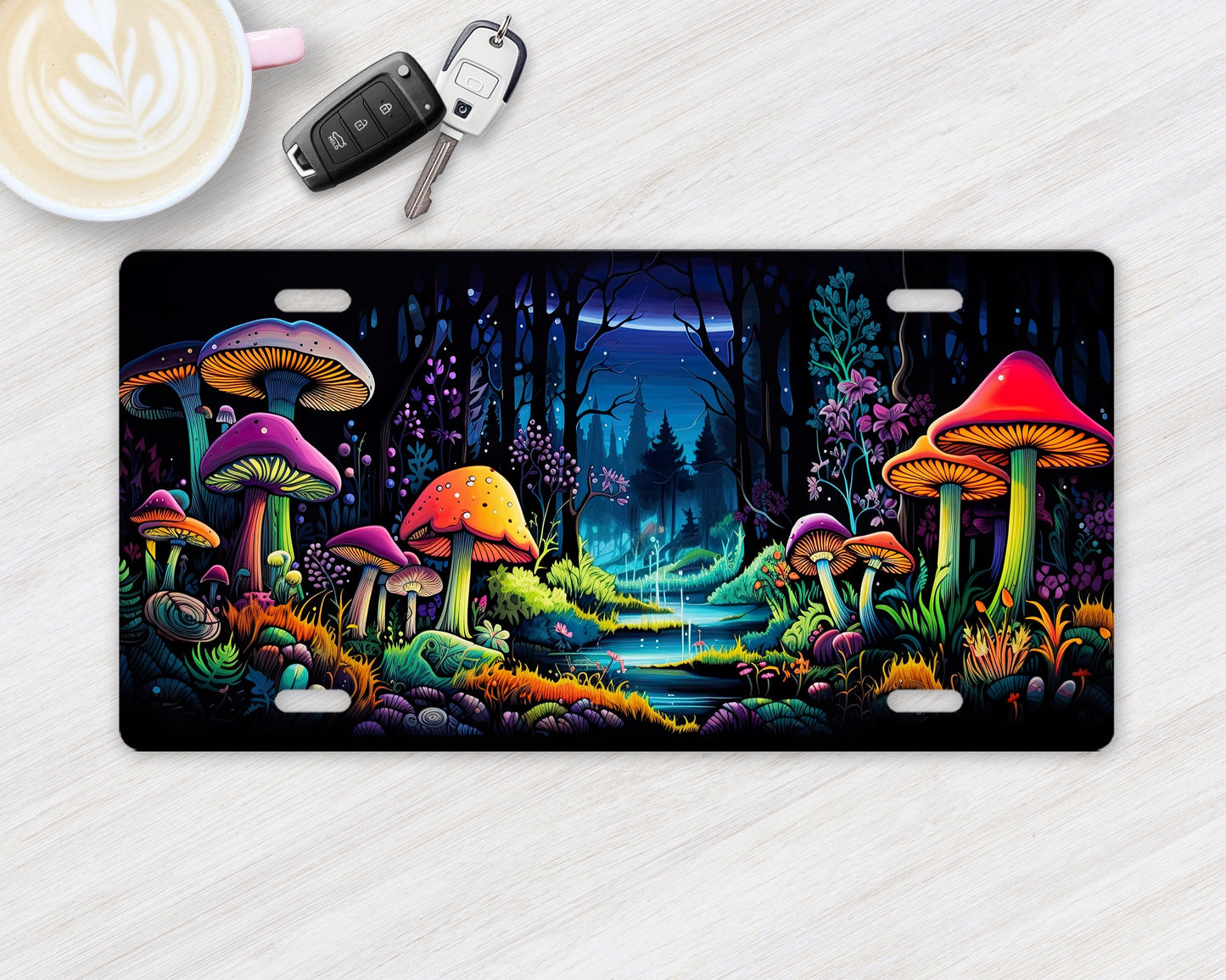 Vanity Front License Plate Mushroom Forest Aluminum License Plate Car Accessory Decorative Front Plate