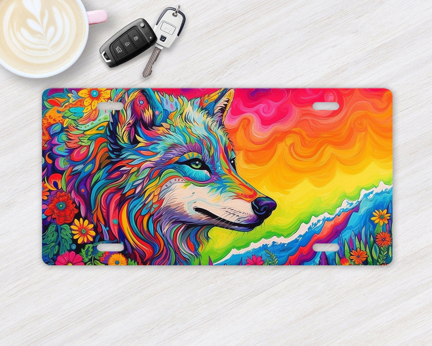 Neon Wolf Vanity Decorative Front License Plate Cute Car License Plate Aluminum Metal Plate