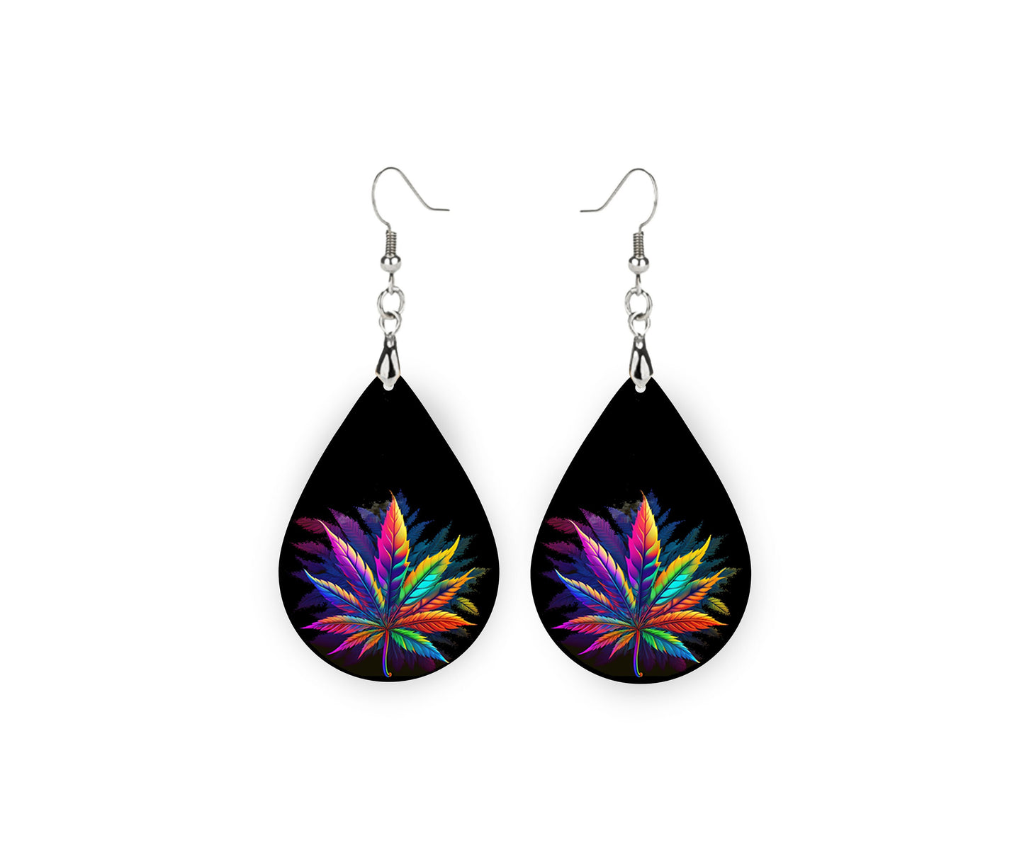 Neon Weed Print Earrings Print Tear Drop Wood Dangle Earrings Hypoallergenic Jewelry