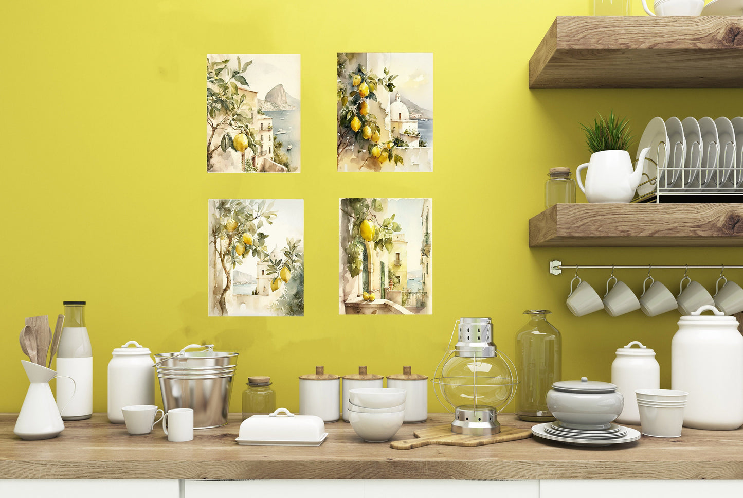 Set of 4 8x10 Isle of Capri Lemons Canvas Print, Contemporary Wall Art
