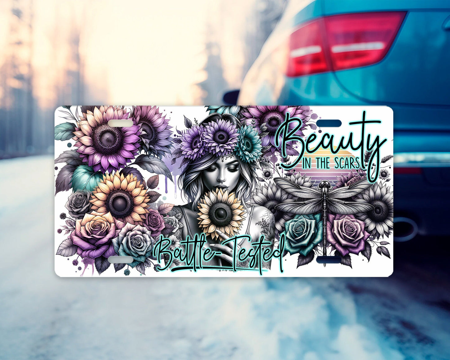 Beauty in the Scars License Plate, Printed Aluminum Front License Plate, Car Accessory, Vanity Plate, Cute Car Tag