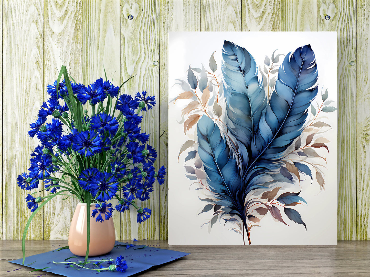 11x14 Indigo Feather Wall Art Canvas Print