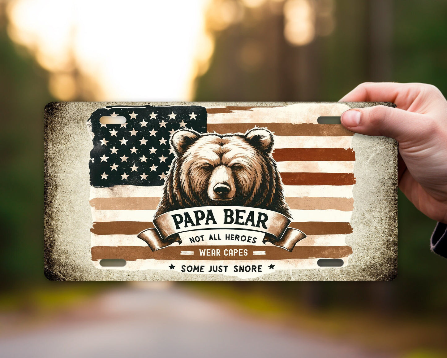 Vanity Front License Plate, Papa Bear Aluminum License Plate Car Accessory Decorative Front Plate