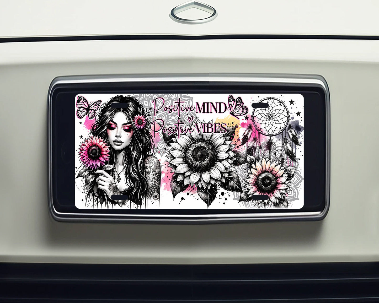 Vanity Front License Plate, Positive Mind Positive Vibe Aluminum License Plate Car Accessory Decorative Front Plate