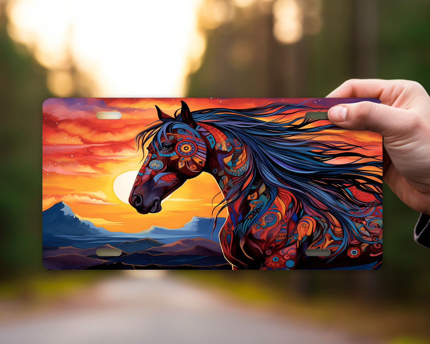 New Release, Painted Tribal Horse Vanity Front License Plate, Aluminum License Plate Car Accessory Decorative Front Plate