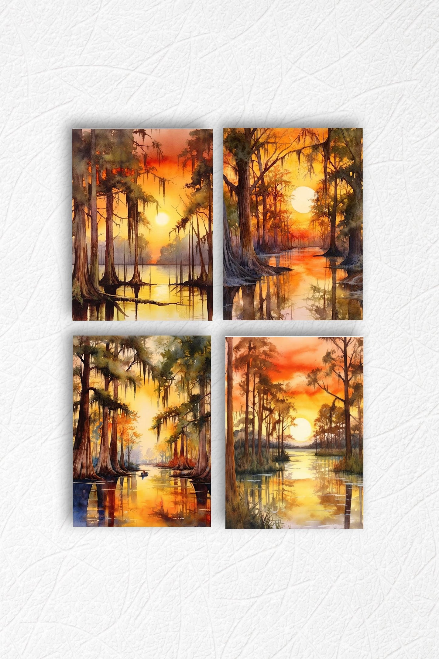 Set of 4 8x10 Bayou Country Wall Art Canvas Print, Contemporary Wall Art