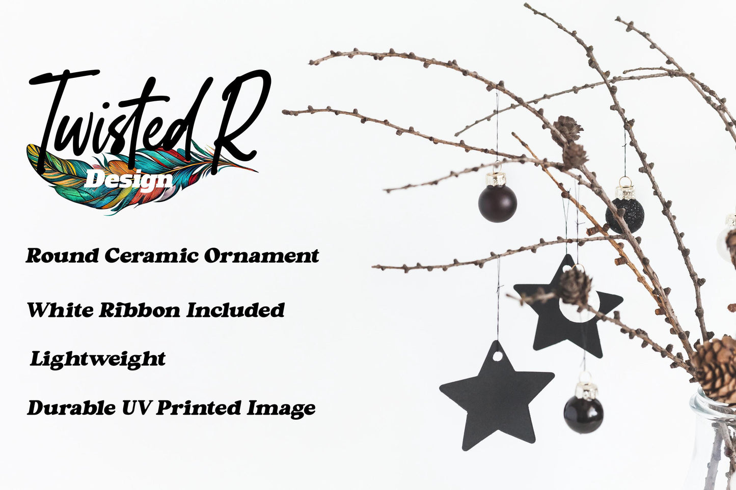 Owl in Red Scarf Ornament, Ceramic Christmas Ornament