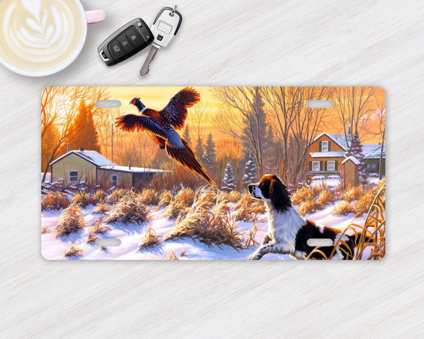 Pheasant Hunting Dog Vanity Decorative Front License Plate Cute Car License Plate Aluminum Metal Plate