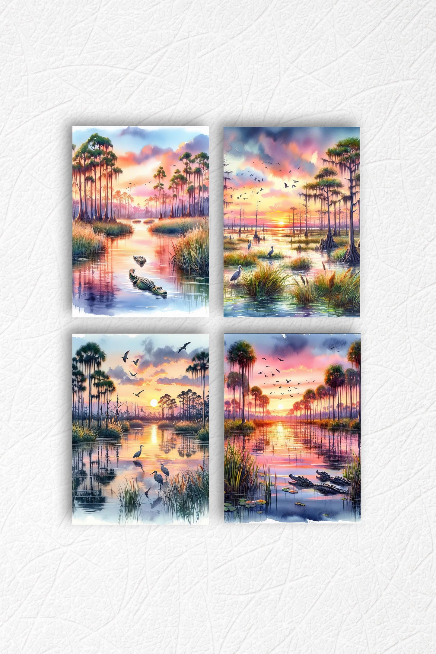 Set of 4 8x10 Sunset Everglades Wall Art, Canvas Prints, Contemporary Wall Art