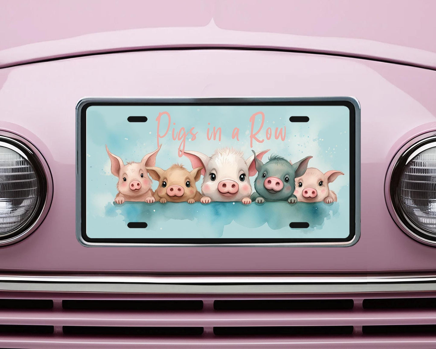 Vanity Front License Plate, Pigs in a Row Aluminum Vanity License Plate Car Accessory Decorative Front Plate