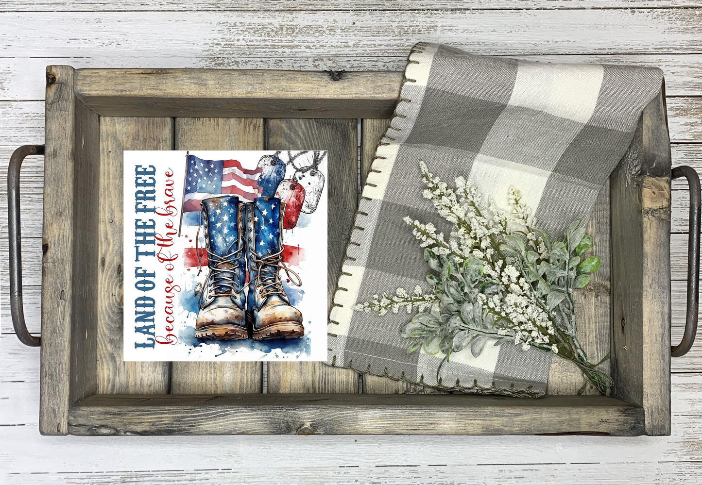 Soldier Land of the Free Printed Handmade Wood Mini Sign