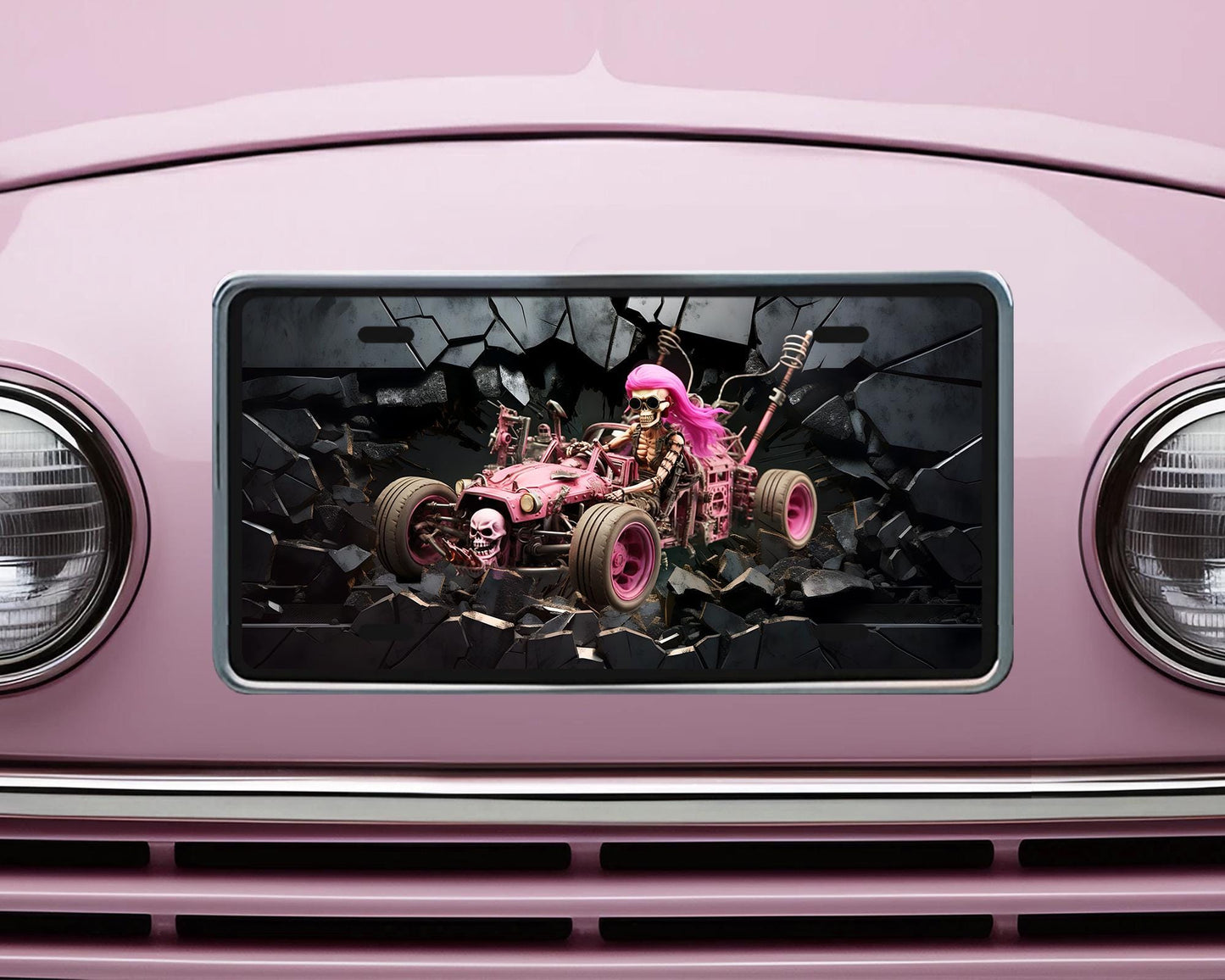 Vanity Front License Plate, Pink Dune Buggy Aluminum Vanity License Plate Car Accessory Decorative Front Plate