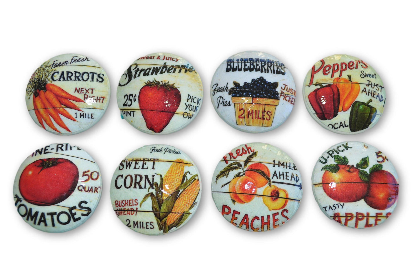 Juego de 8 pomos para armario de frutas y verduras frescas de jardín.