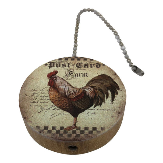 French Country Rooster Print Round Wood Fan / Light Pull