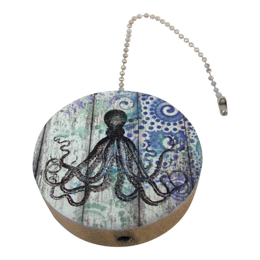 Blue Nautical Octopus Print Round Wood Fan / Light Pull