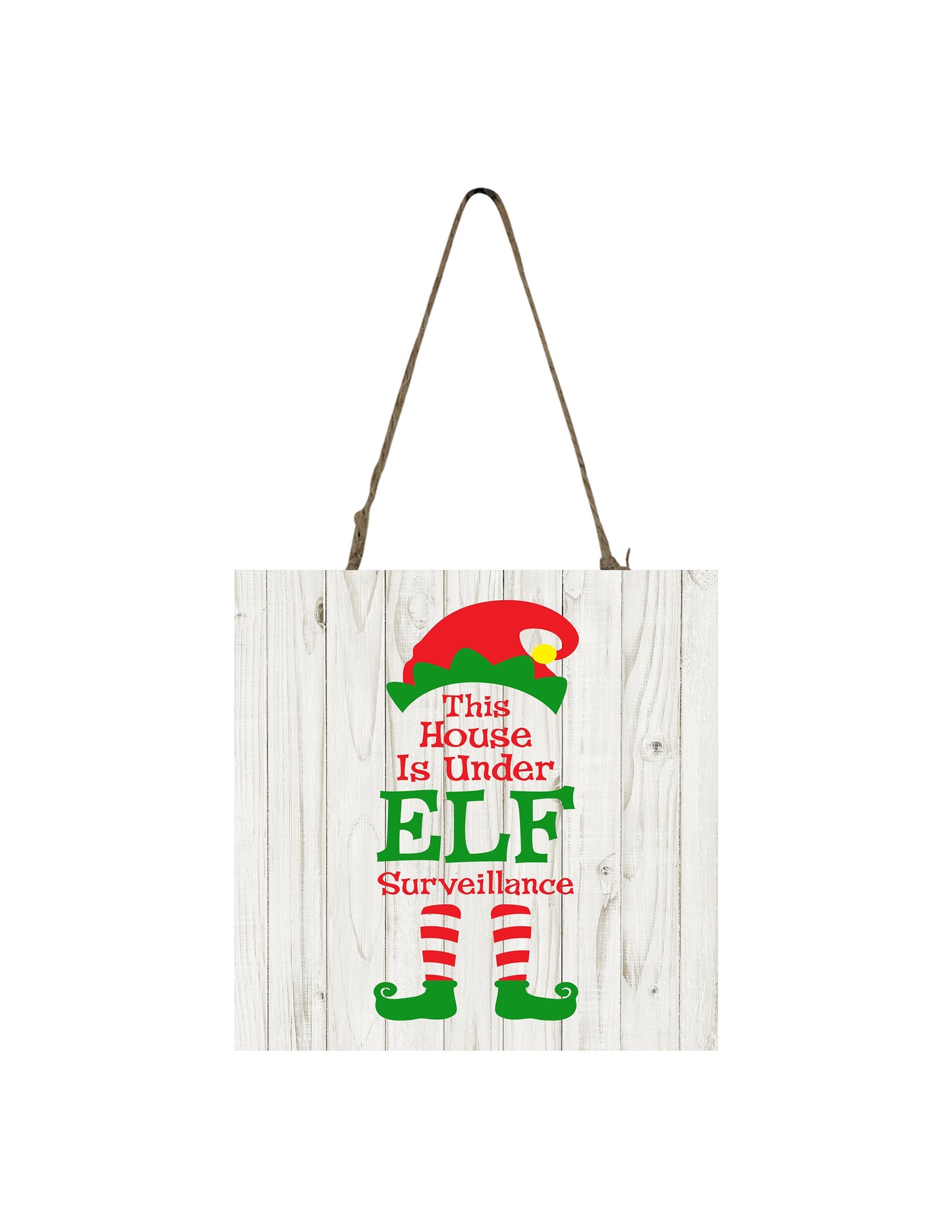 Elf Surveillance Printed Handmade Wood Christmas Ornament Small Sign