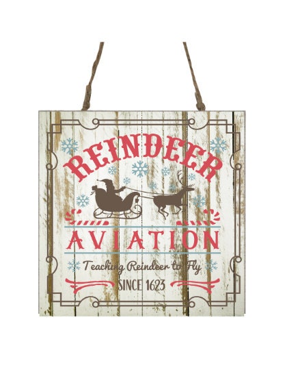 Reindeer Aviation Printed Handmade Wood Christmas Ornament Small Sign